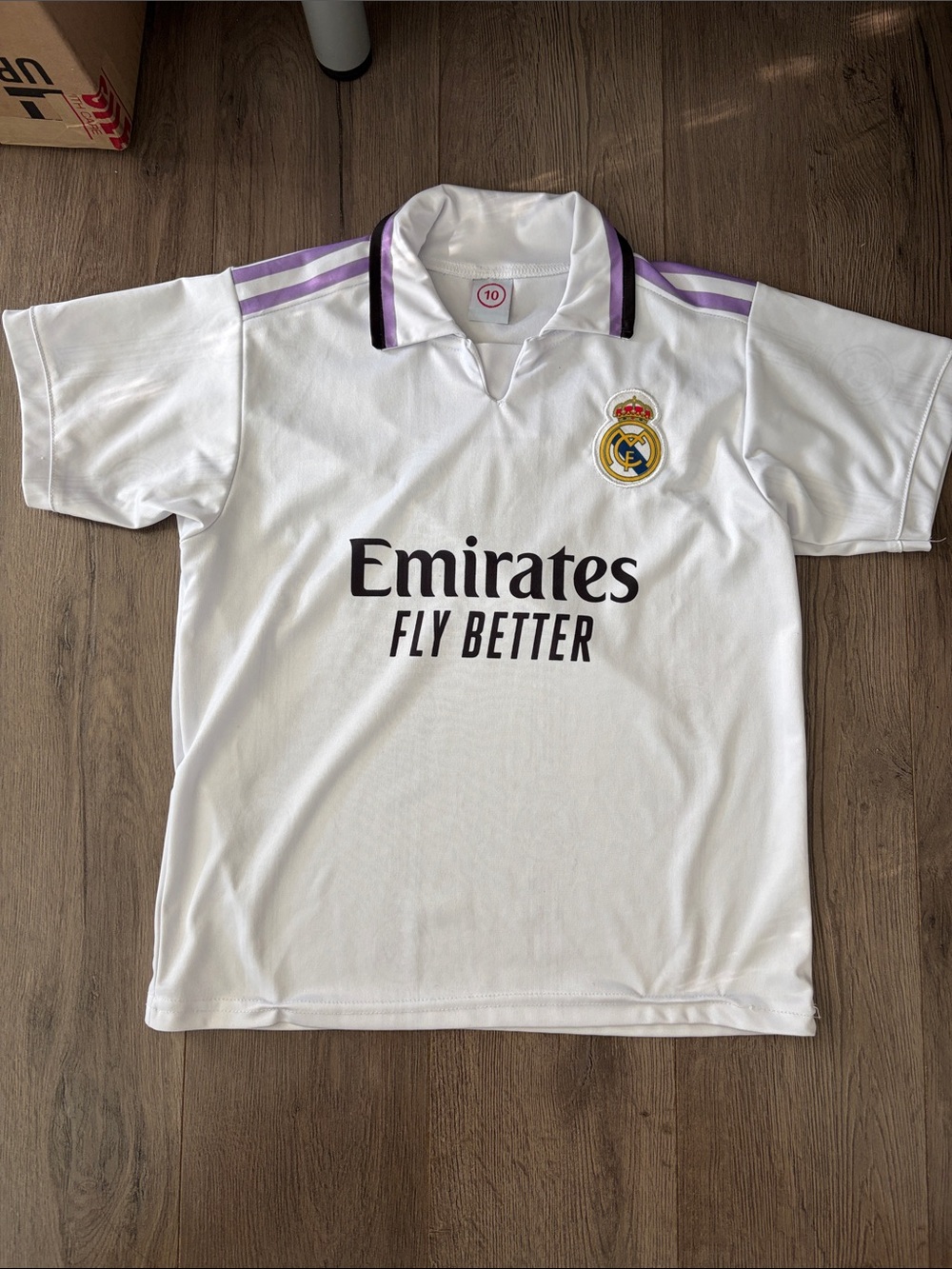 Real Madrid Replica White Polo Jersey with Purple Trim - Emirates